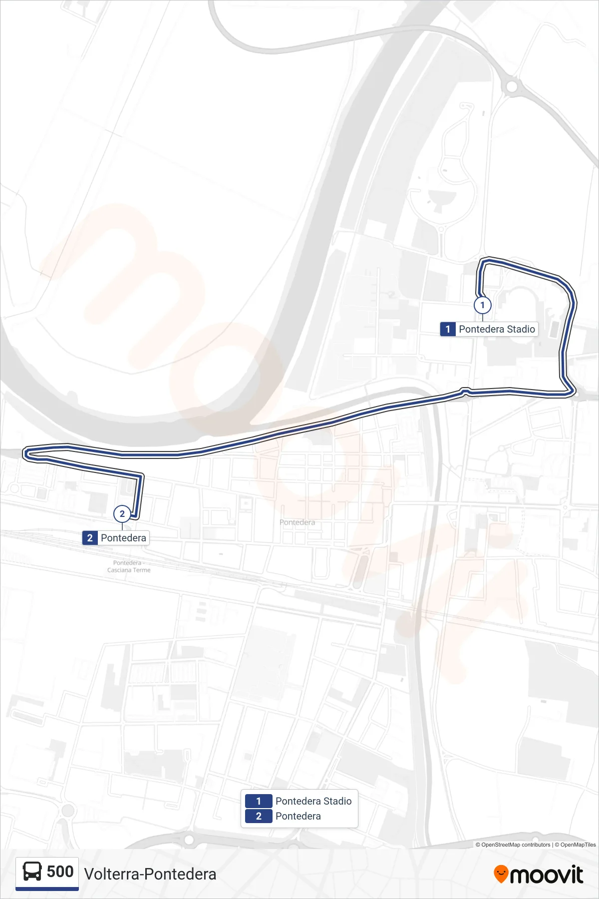 Linea 500 tram (Pontedera) - Percorsi e fermate sulla mappa