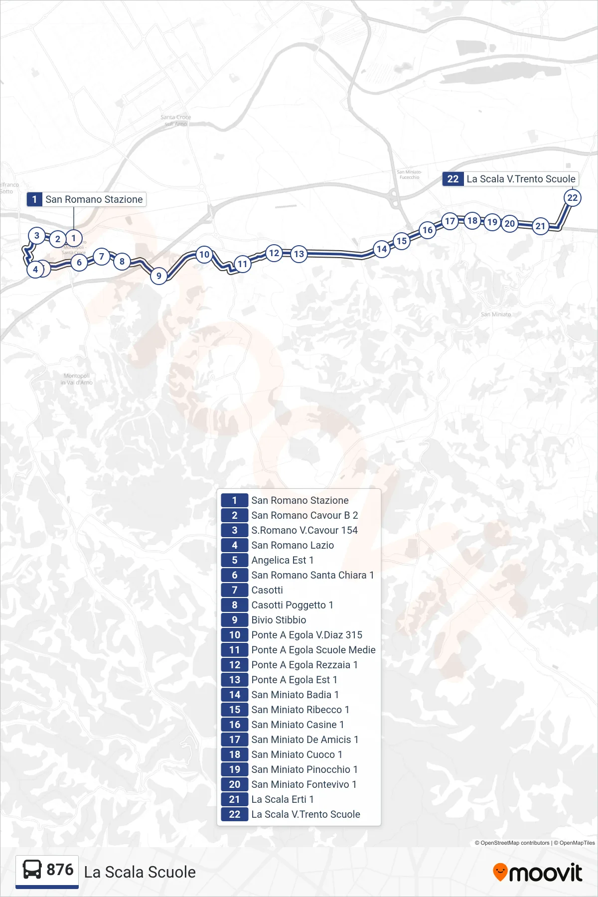 Linea 876 tram (La Scala Scuole) - Percorsi e fermate sulla mappa