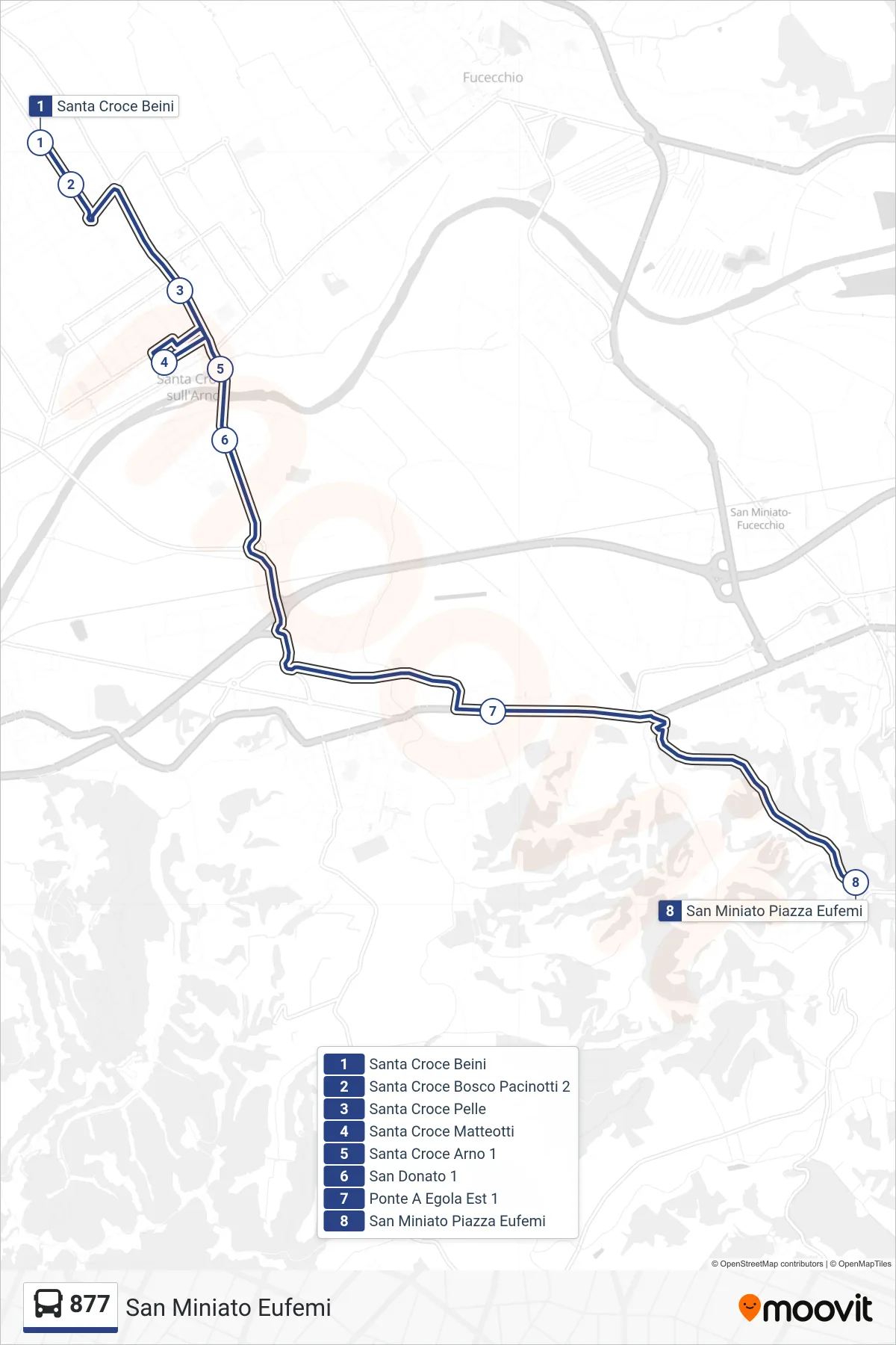 Linea 877 tram (San Miniato Eufemi) - Percorsi e fermate sulla mappa