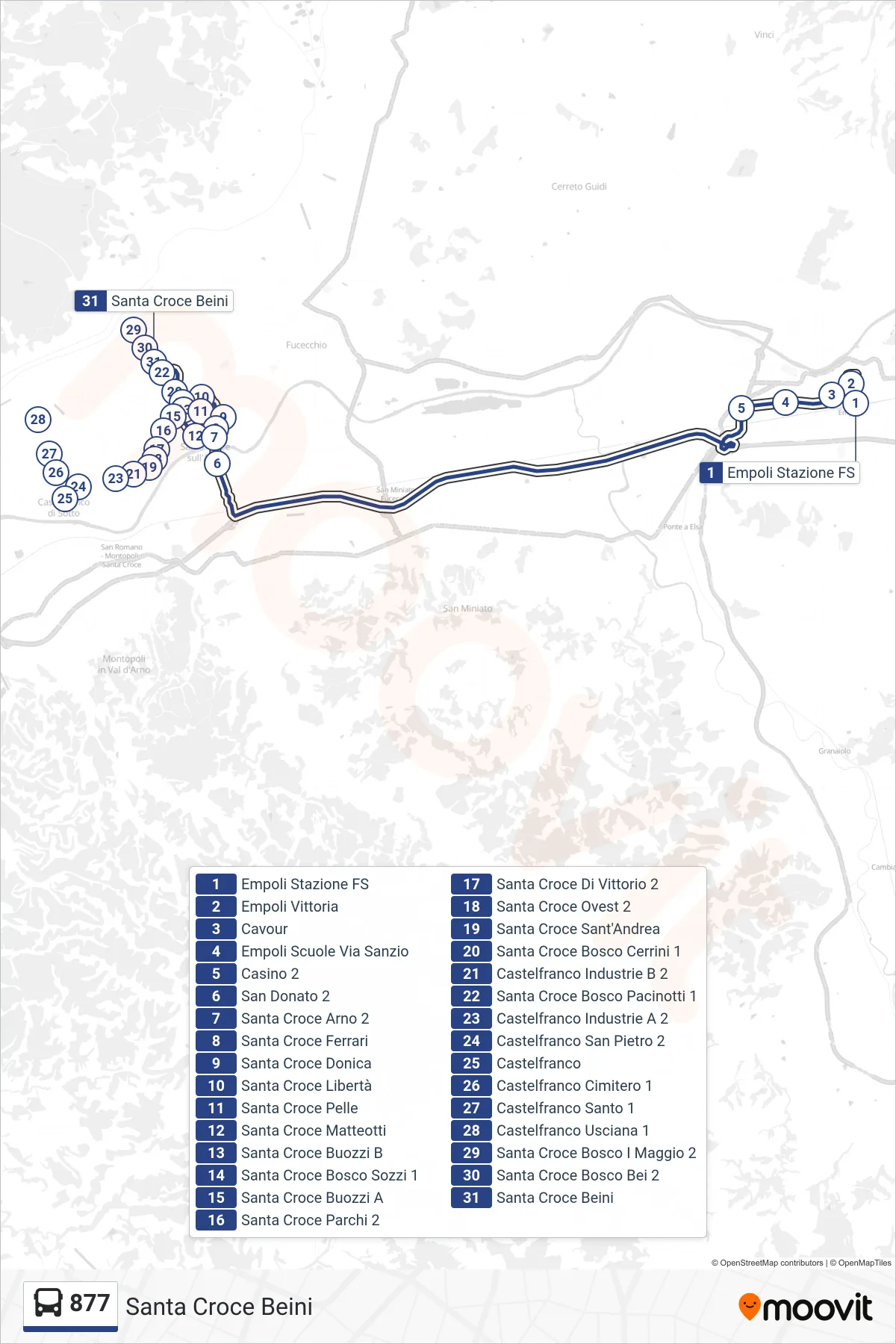 Linea 877 tram (Santa Croce Beini) - Percorsi e fermate sulla mappa
