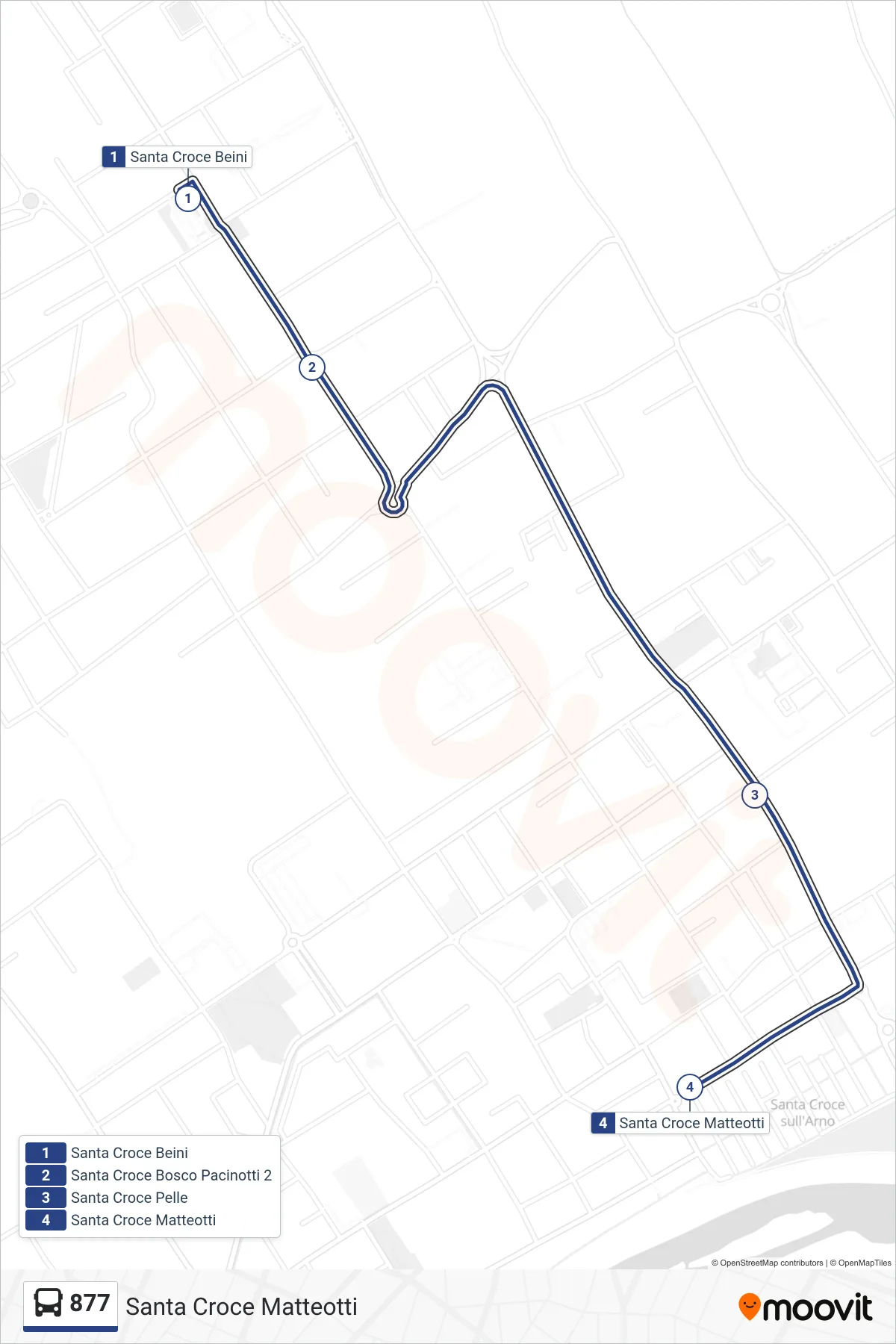 Linea 877 tram (Santa Croce Matteotti) - Percorsi e fermate sulla mappa