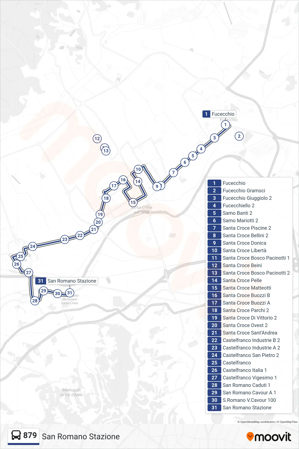 Linea 879 tram (San Romano Stazione) - Percorsi e fermate sulla mappa