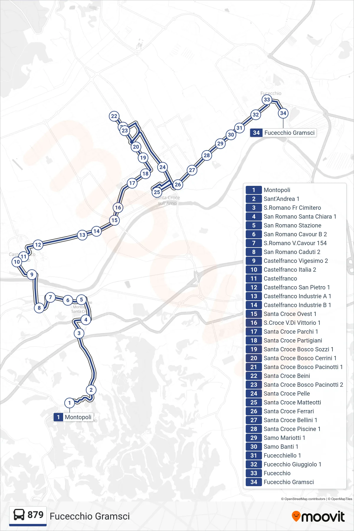 Linea 879 tram (Fucecchio Gramsci) - Percorsi e fermate sulla mappa