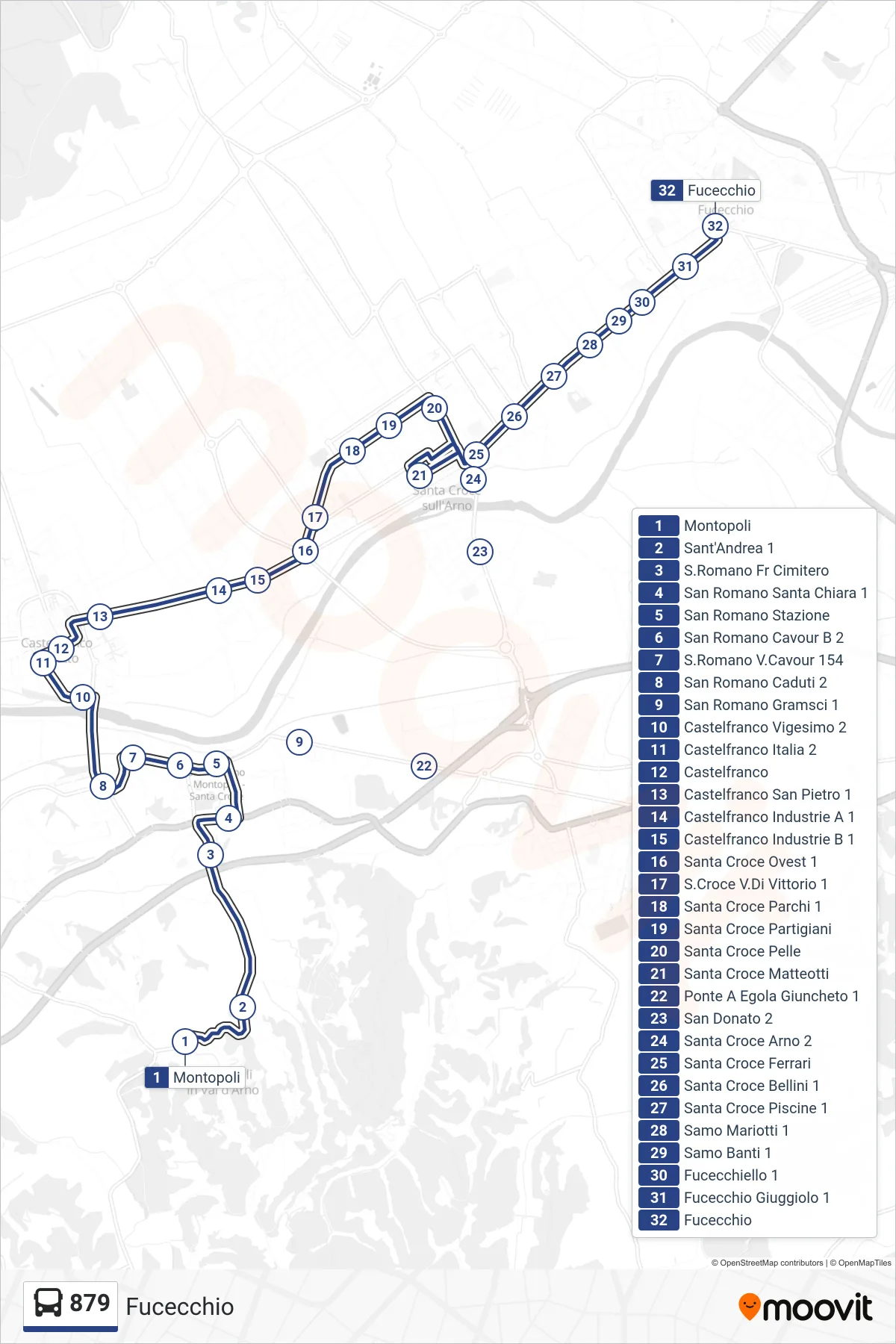 Linea 879 tram (Fucecchio) - Percorsi e fermate sulla mappa