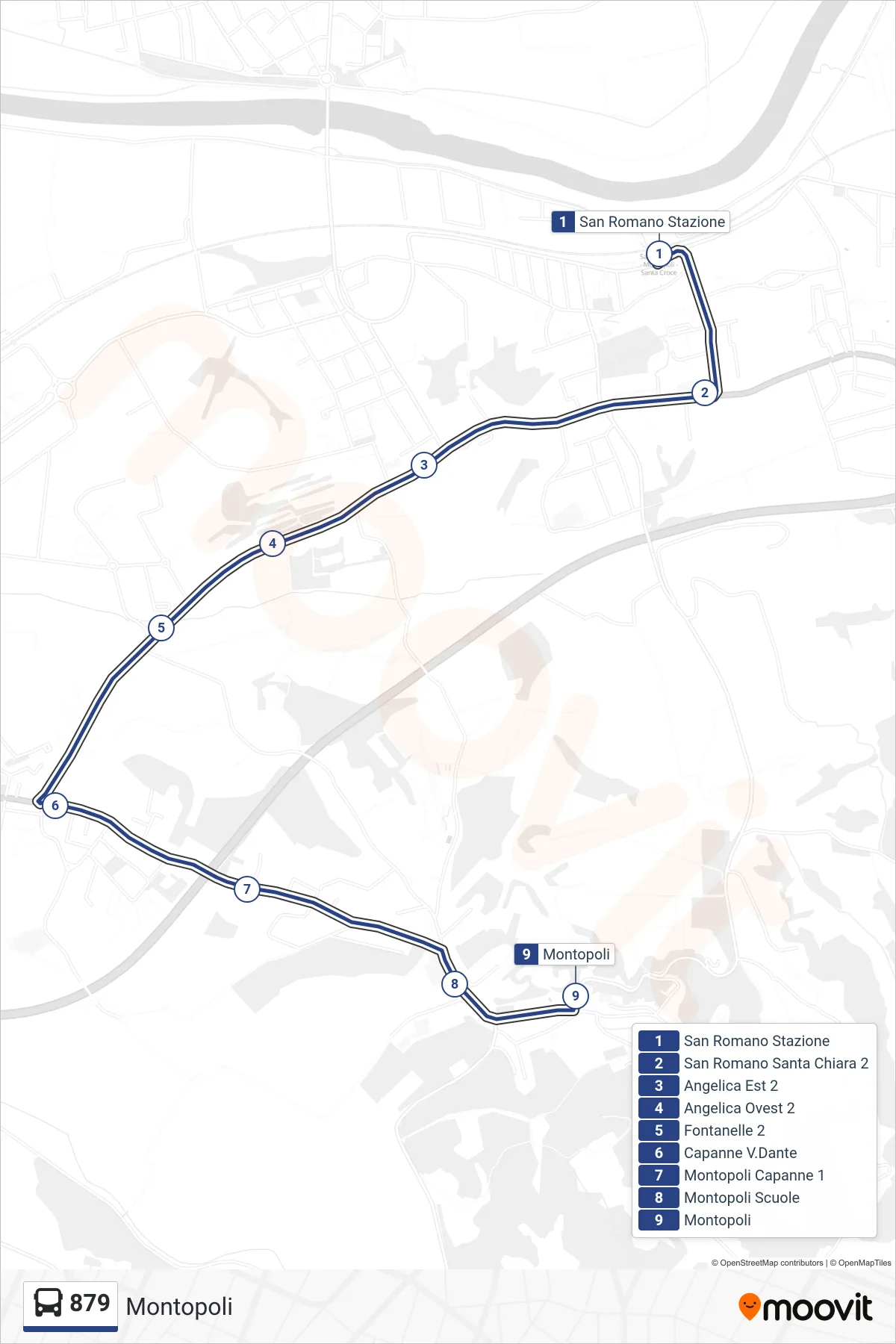 Linea 879  tram (Montopoli) - Percorsi e fermate sulla mappa