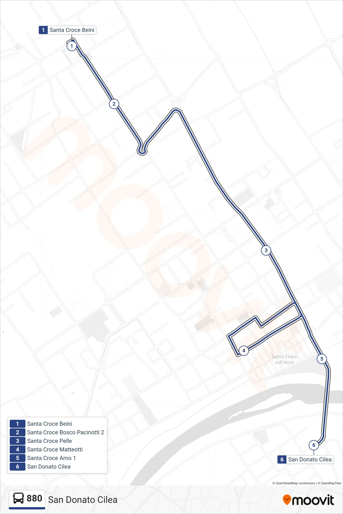 Linea 880  tram (San Donato Cilea) - Percorsi e fermate sulla mappa