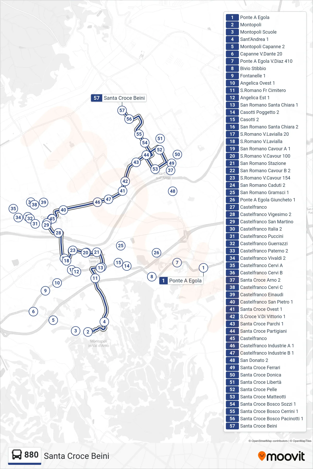 Linea 880 tram (Santa Croce Beini) - Percorsi e fermate sulla mappa