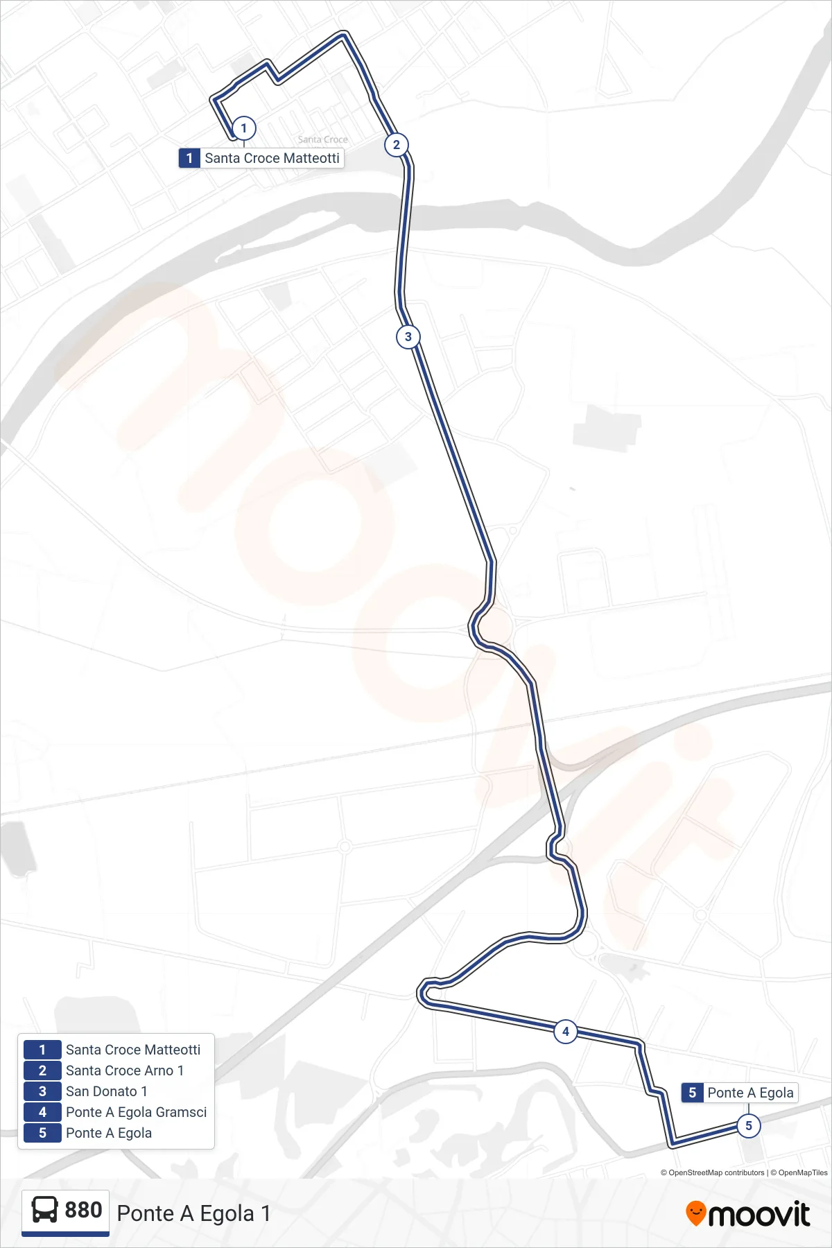 Linea 880 tram (Ponte A Egola 1) - Percorsi e fermate sulla mappa