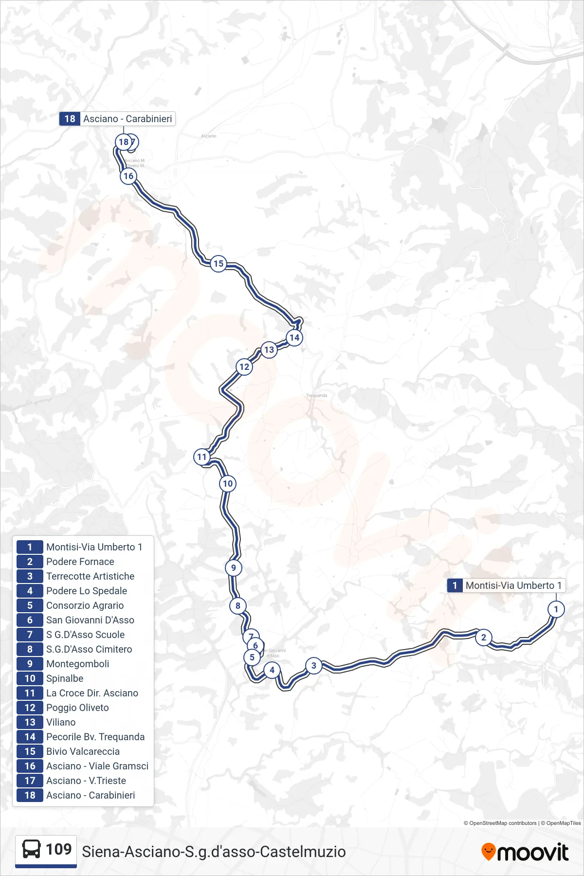 Linea 109 tram (Carabinieri) - Percorsi e fermate sulla mappa