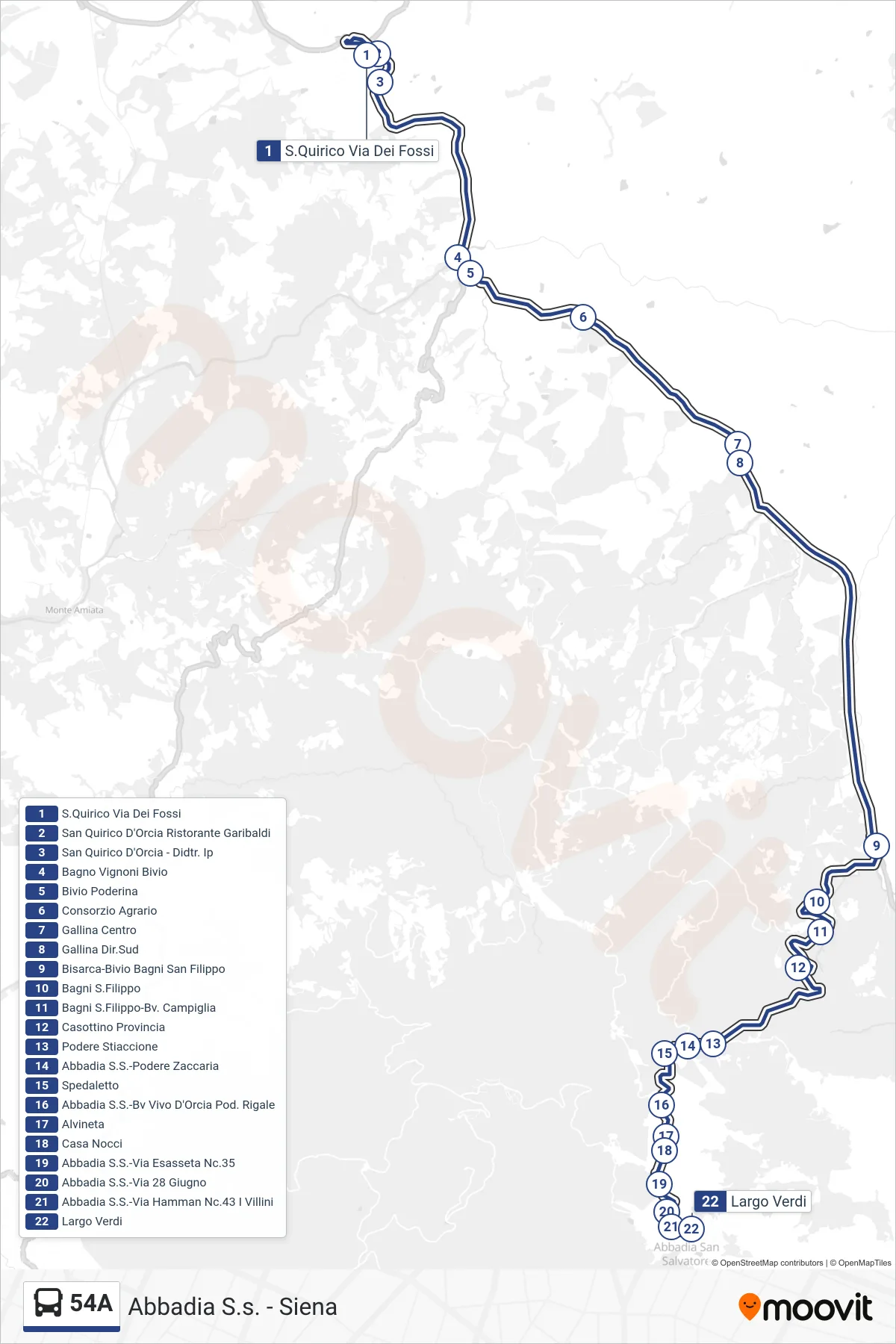 Linea 54A tram (Largo Verdi) - Percorsi e fermate sulla mappa