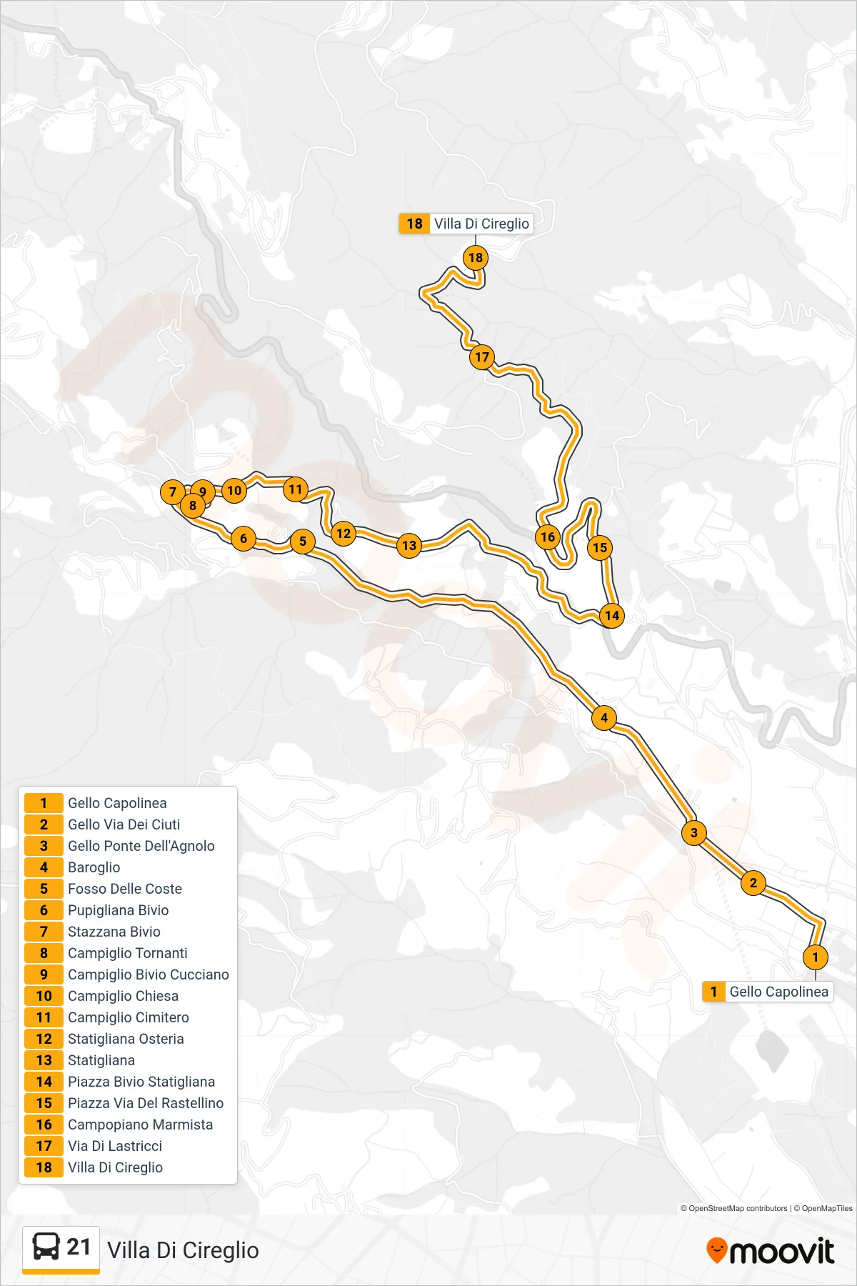 Linea 21 bus (Villa Di Cireglio) - Percorsi e fermate sulla mappa