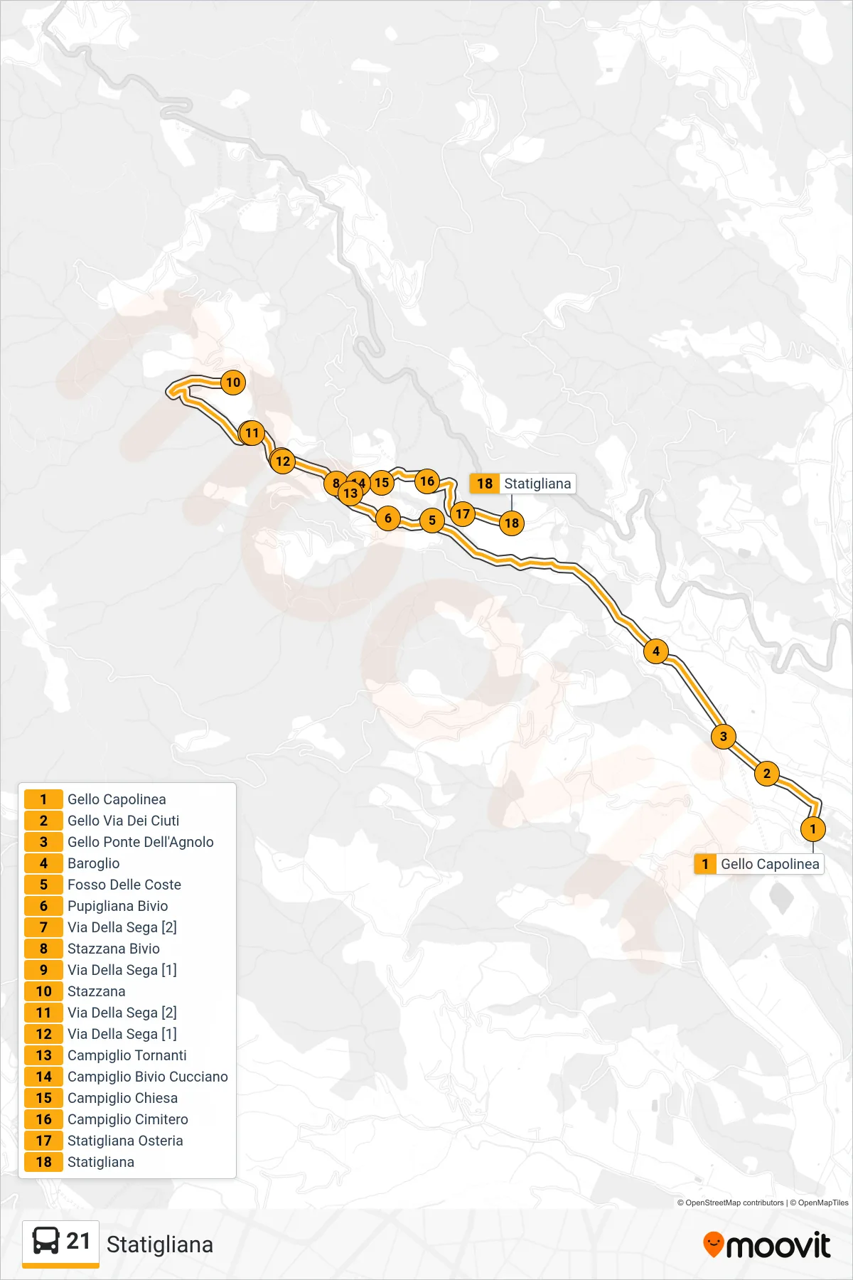 Linea 21  bus (Statigliana) - Percorsi e fermate sulla mappa
