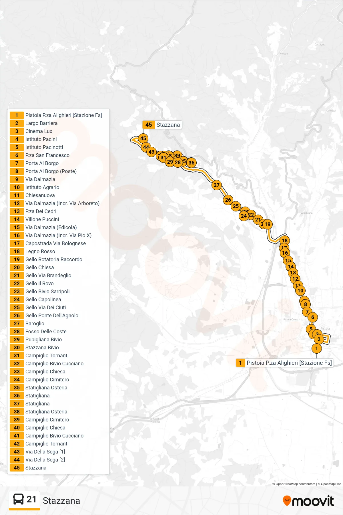Linea 21 bus (Stazzana) - Percorsi e fermate sulla mappa
