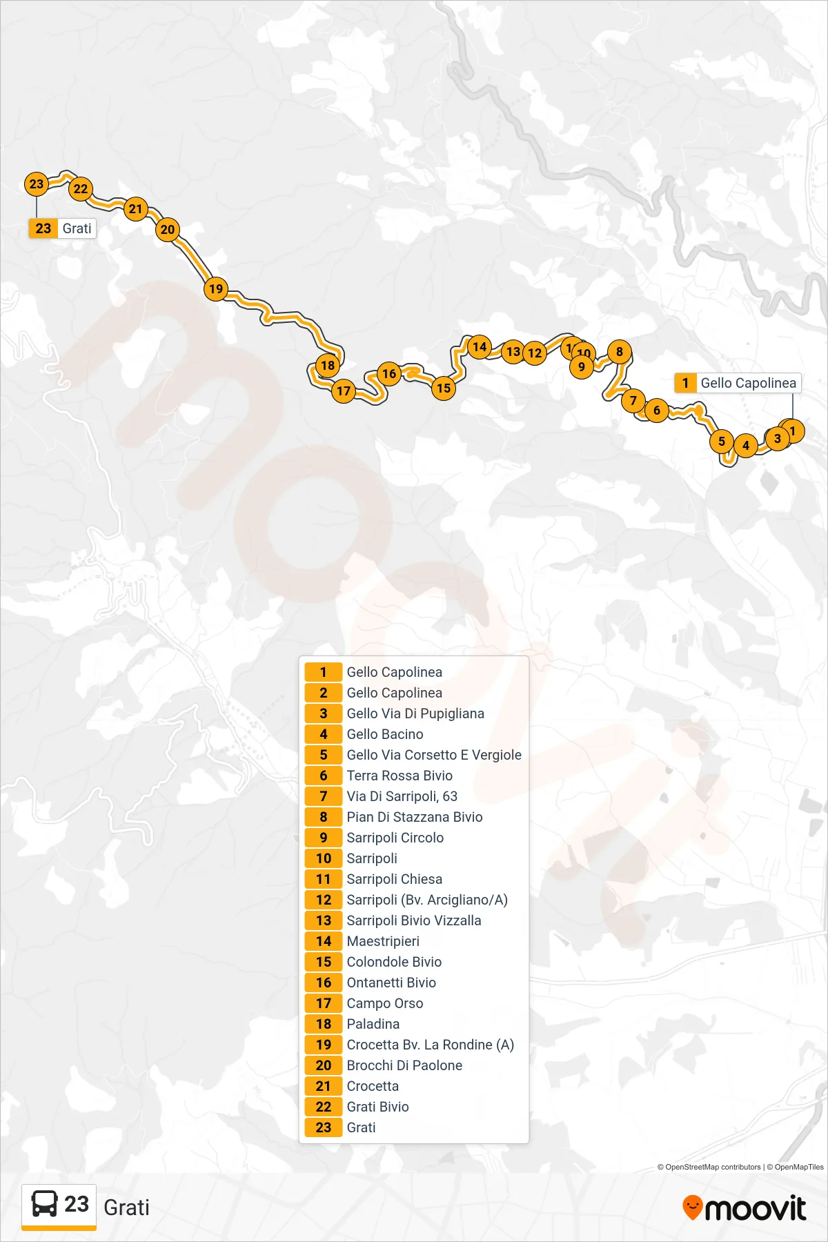 Linea 23 bus (Grati) - Percorsi e fermate sulla mappa