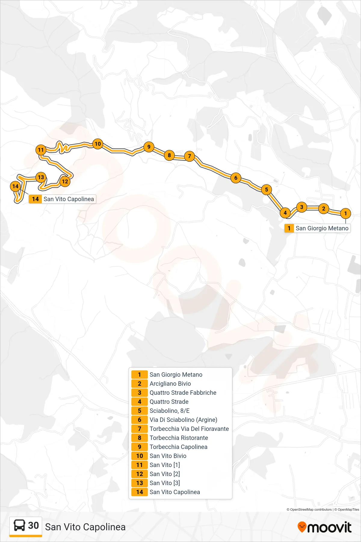 Linea 30 bus (San Vito Capolinea) - Percorsi e fermate sulla mappa