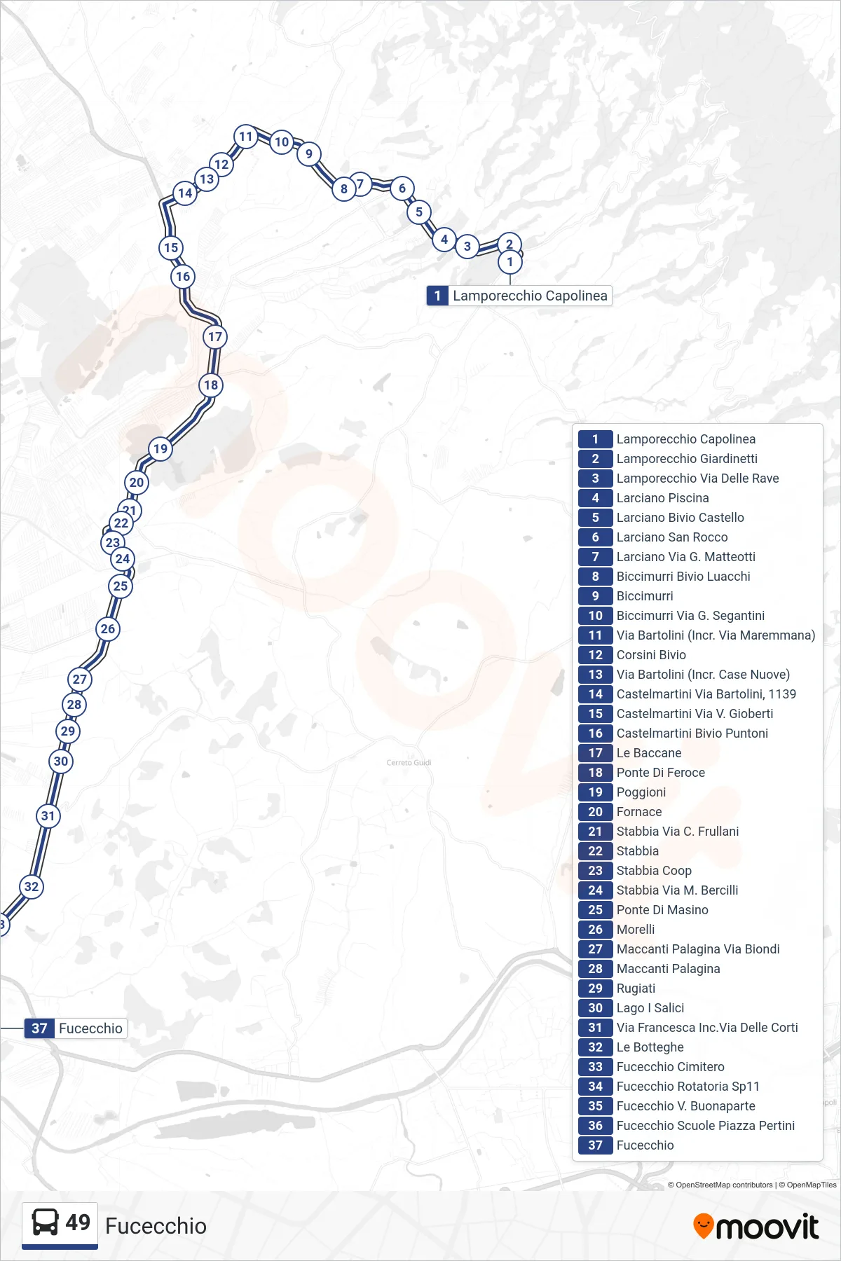 Linea 49 bus (Fucecchio) - Percorsi e fermate sulla mappa