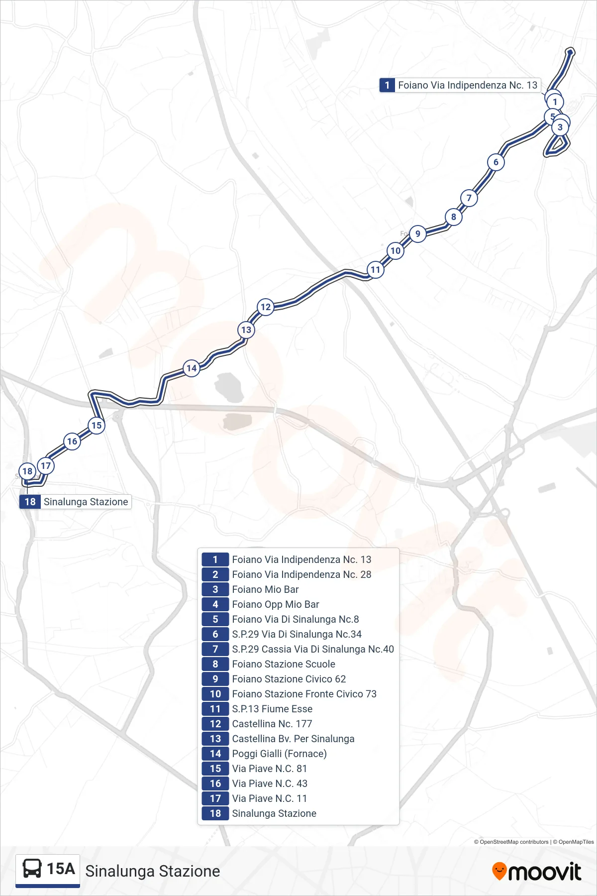 Linea 15A bus (Sinalunga Stazione) - Percorsi e fermate sulla mappa