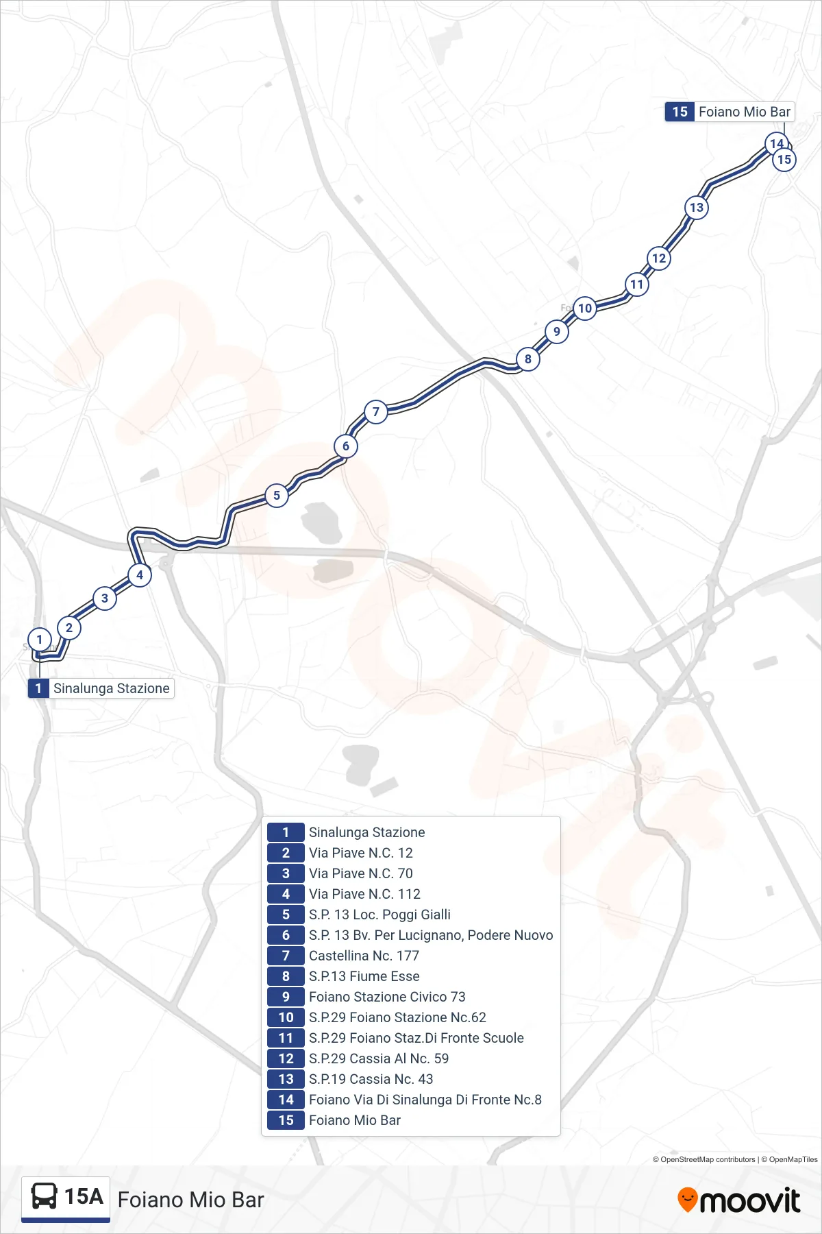 Linea 15A bus (Foiano Mio Bar) - Percorsi e fermate sulla mappa