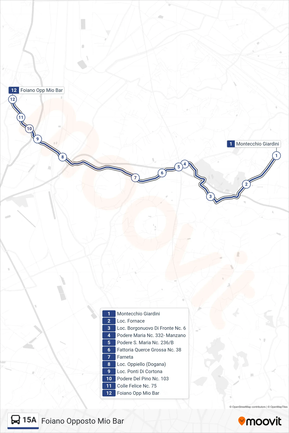 Linea 15A bus (Foiano Opposto Mio Bar) - Percorsi e fermate sulla mappa