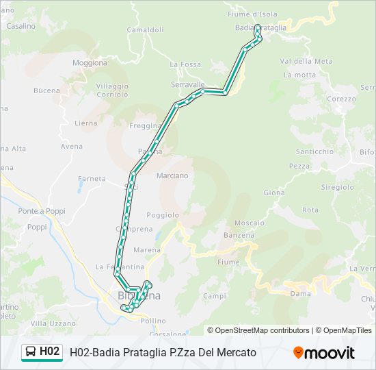 Linea h02 orari fermate e mappe H02 Badia Prataglia P.Zza Del