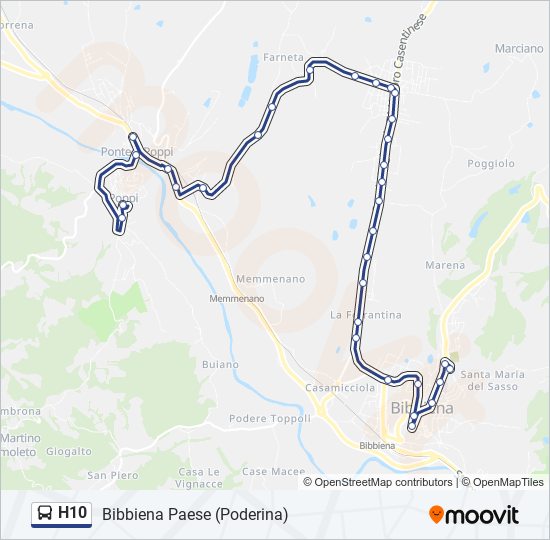 Linea h10 orari fermate e mappe H10 Bibbiena Paese Poderina