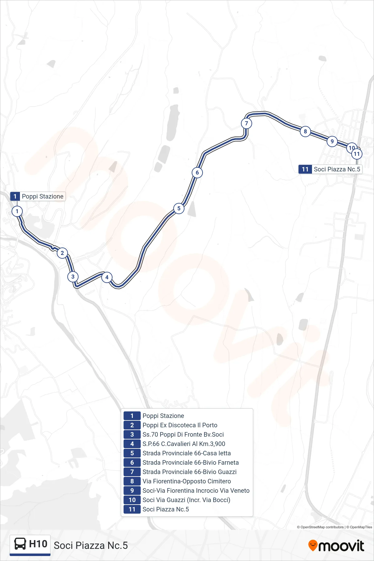 Linea H10 bus (Soci Piazza Nc.5) - Percorsi e fermate sulla mappa