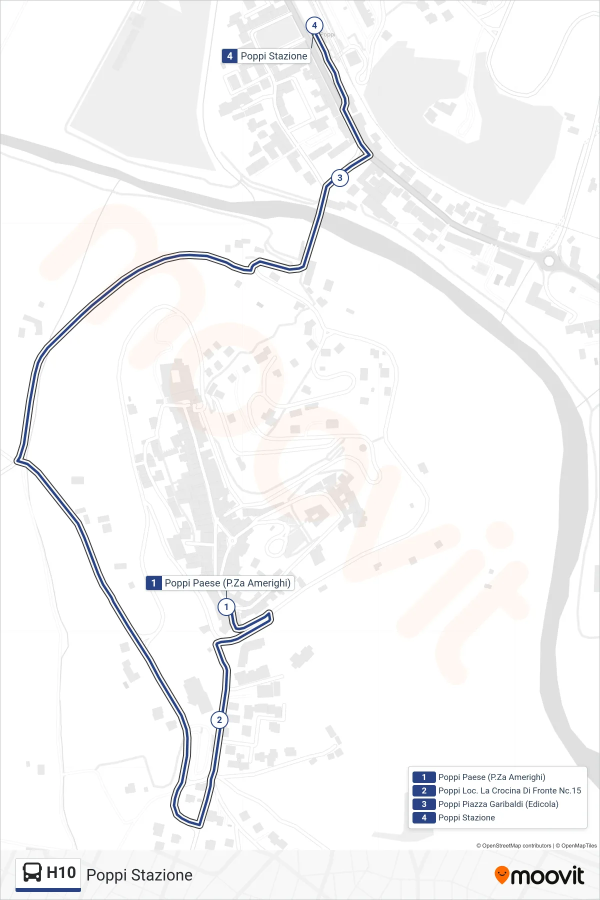 Linea H10 bus (Poppi Stazione) - Percorsi e fermate sulla mappa