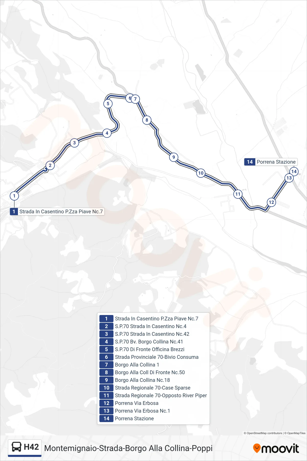 Linea H42 bus (Porrena Stazione) - Percorsi e fermate sulla mappa