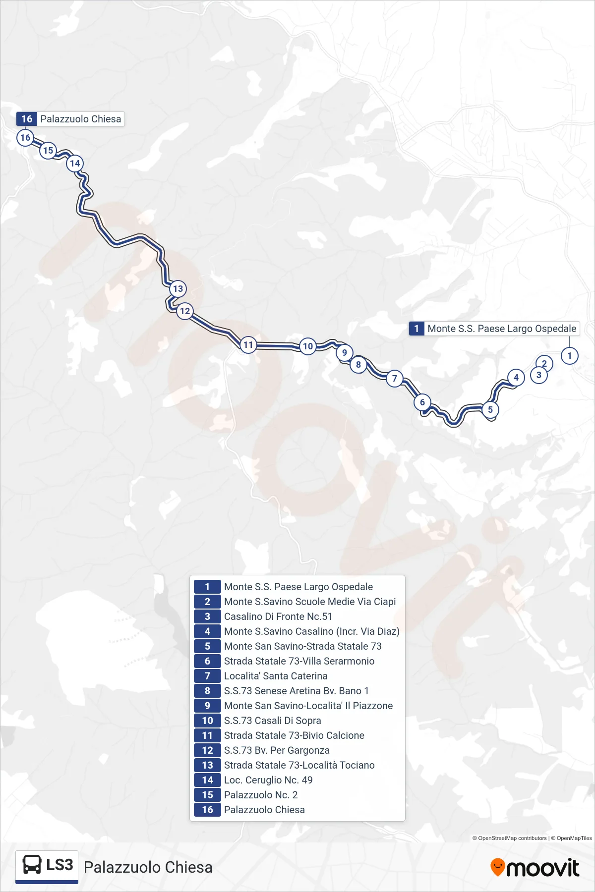 Linea LS3 bus (Palazzuolo Chiesa) - Percorsi e fermate sulla mappa
