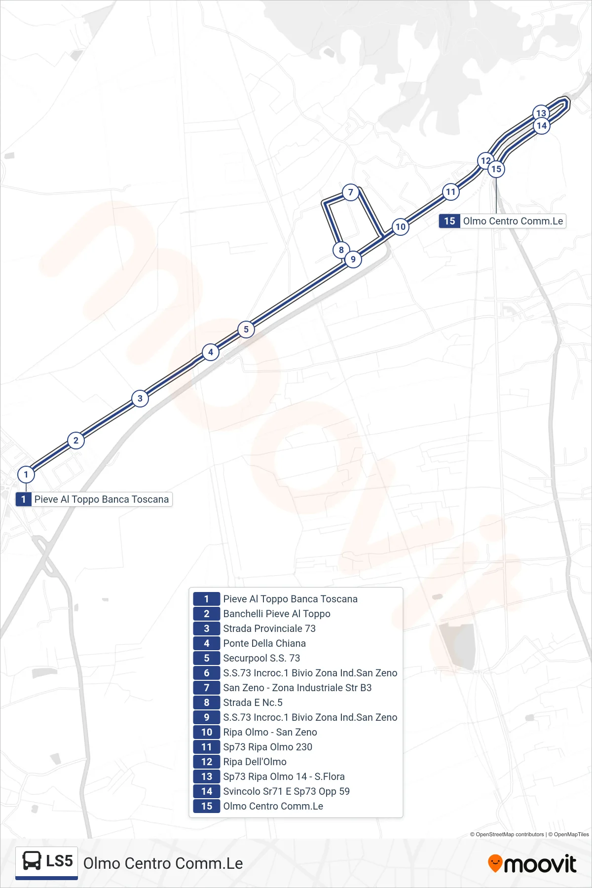 Linea LS5 bus (Olmo Centro Comm.Le) - Percorsi e fermate sulla mappa