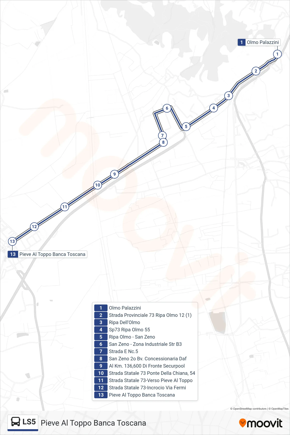 Linea LS5  bus (Pieve Al Toppo Banca Toscana) - Percorsi e fermate sulla mappa