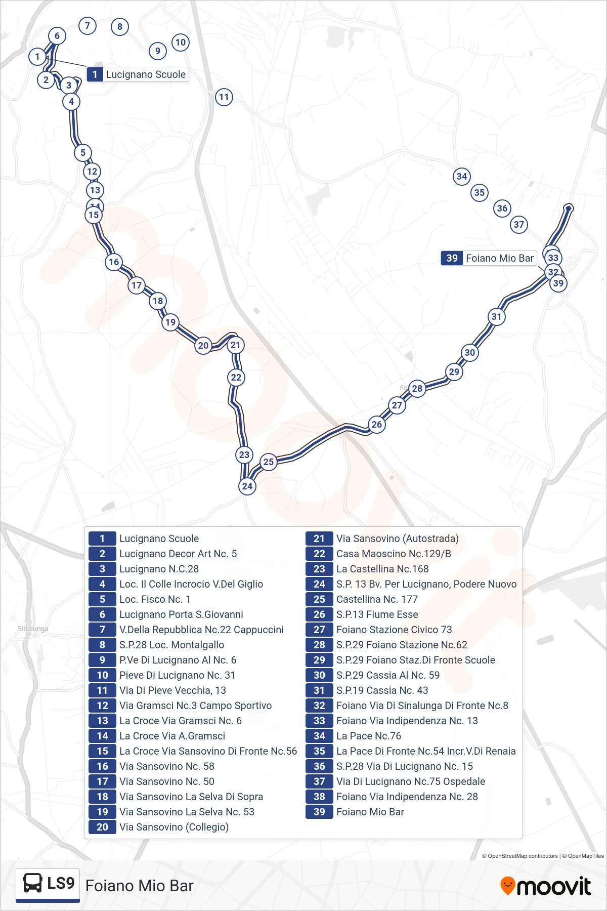 Linea LS9 bus (Foiano Mio Bar) - Percorsi e fermate sulla mappa