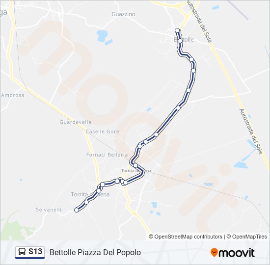 Linea s13 orari fermate e mappe S13 Bettolle Piazza Del Popolo