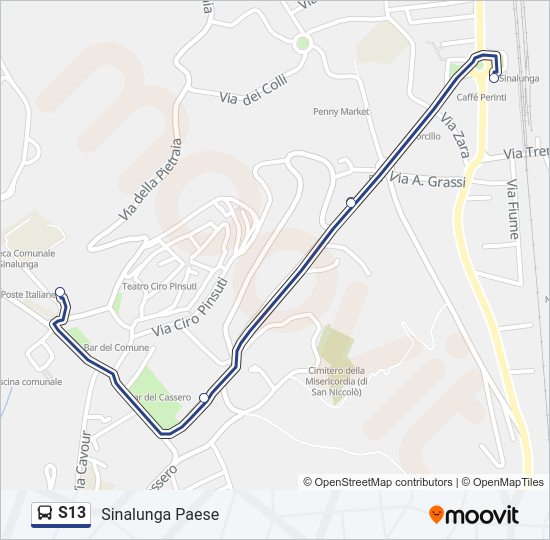 Percorso linea bus S13