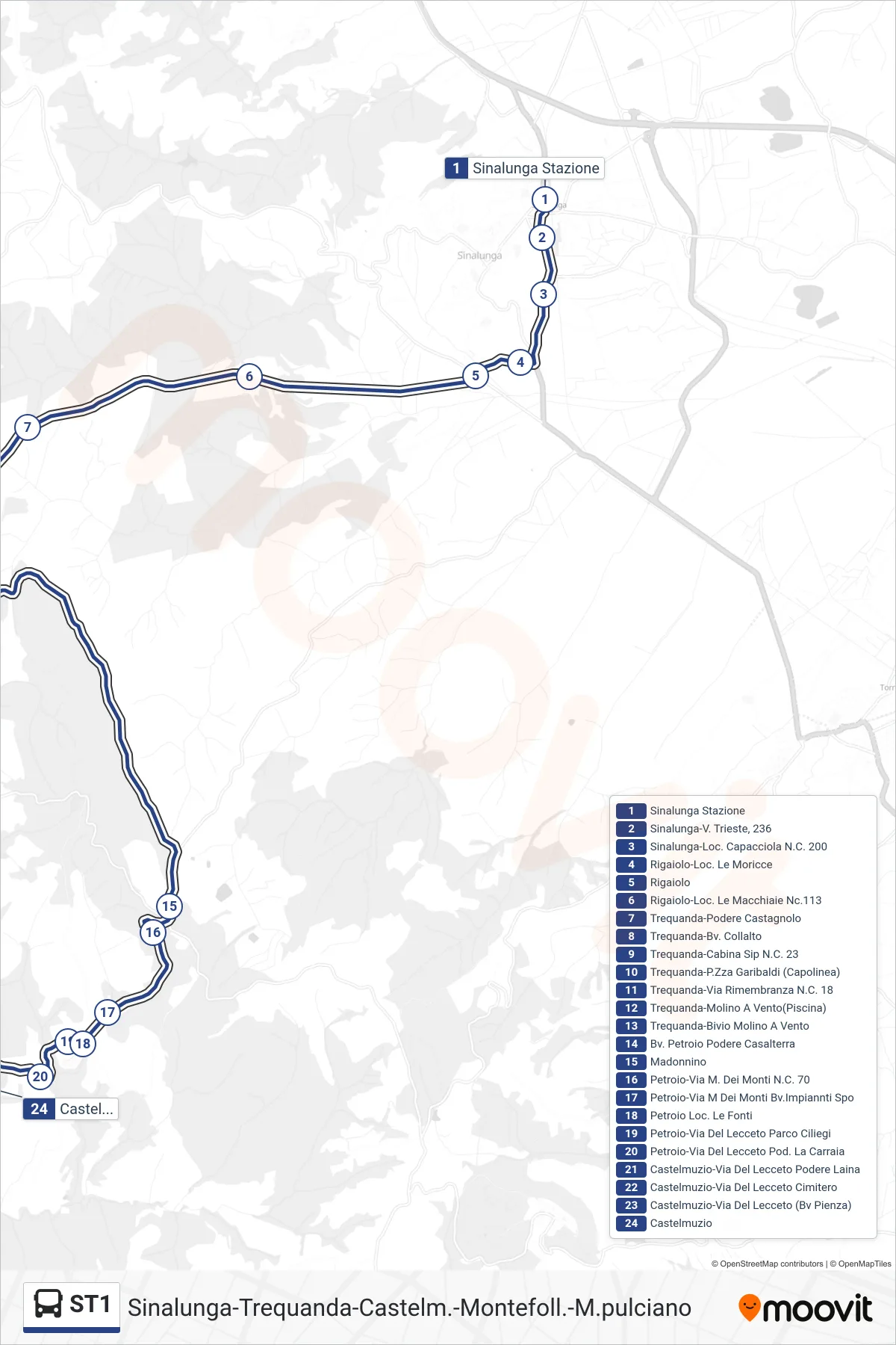 Linea ST1 bus (Castelmuzio) - Percorsi e fermate sulla mappa