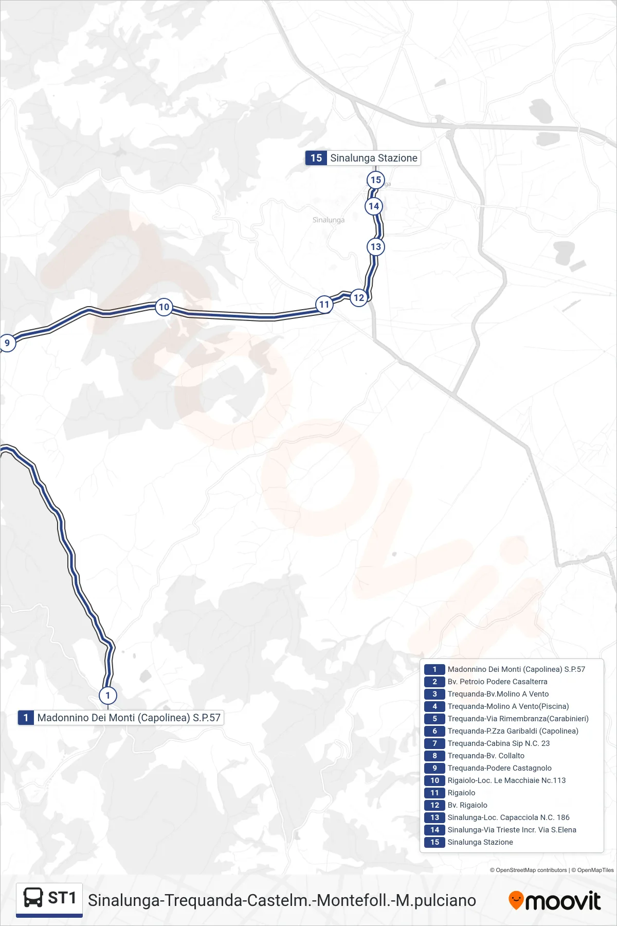 Linea ST1 bus (Sinalunga Stazione) - Percorsi e fermate sulla mappa