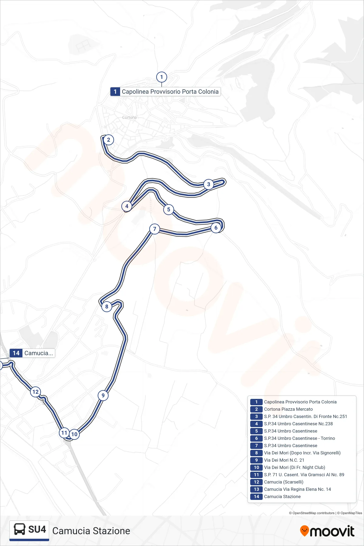Linea SU4 bus (Camucia Stazione) - Percorsi e fermate sulla mappa