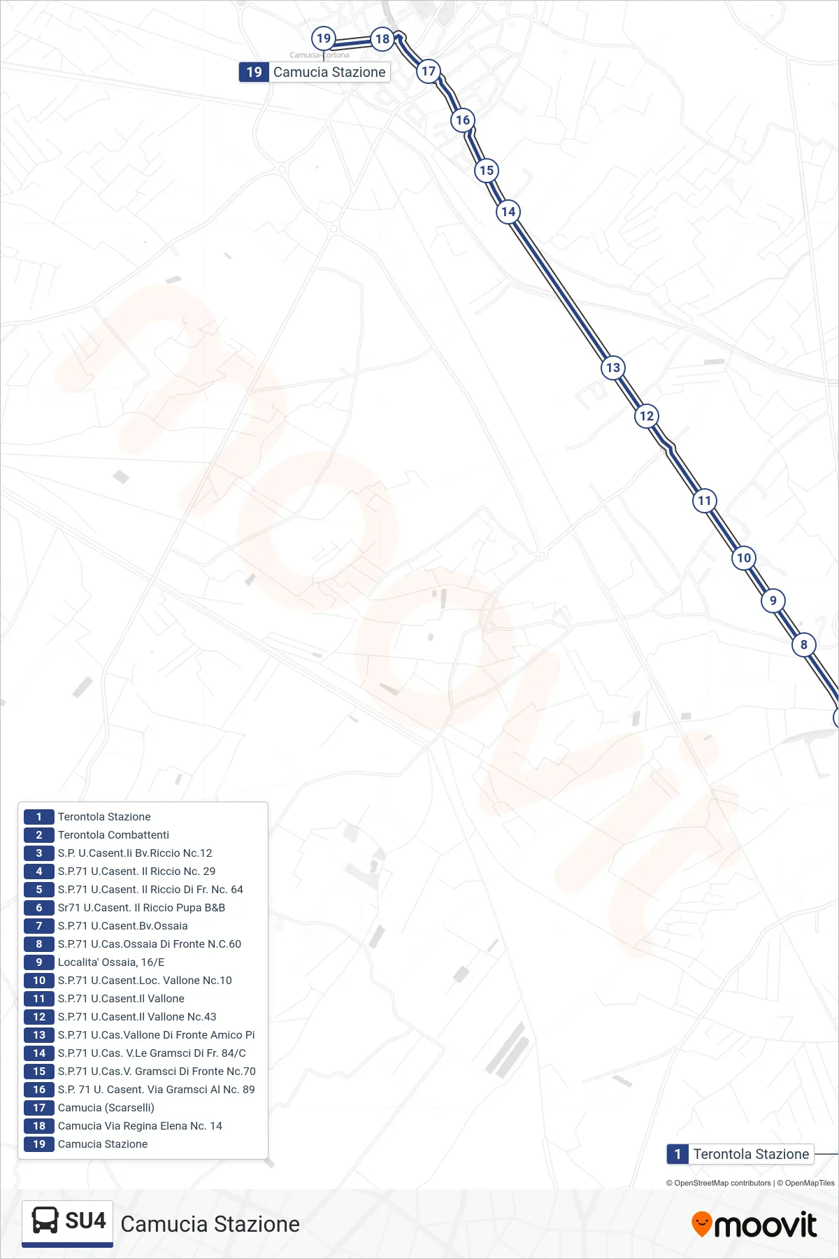 Linea SU4 bus (Camucia Stazione) - Percorsi e fermate sulla mappa