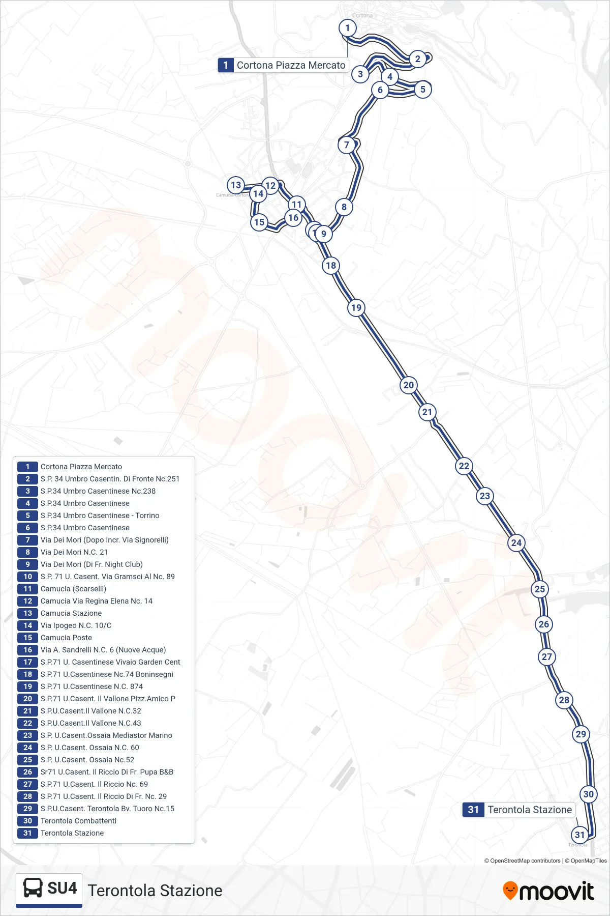 Linea SU4 bus (Terontola Stazione) - Percorsi e fermate sulla mappa