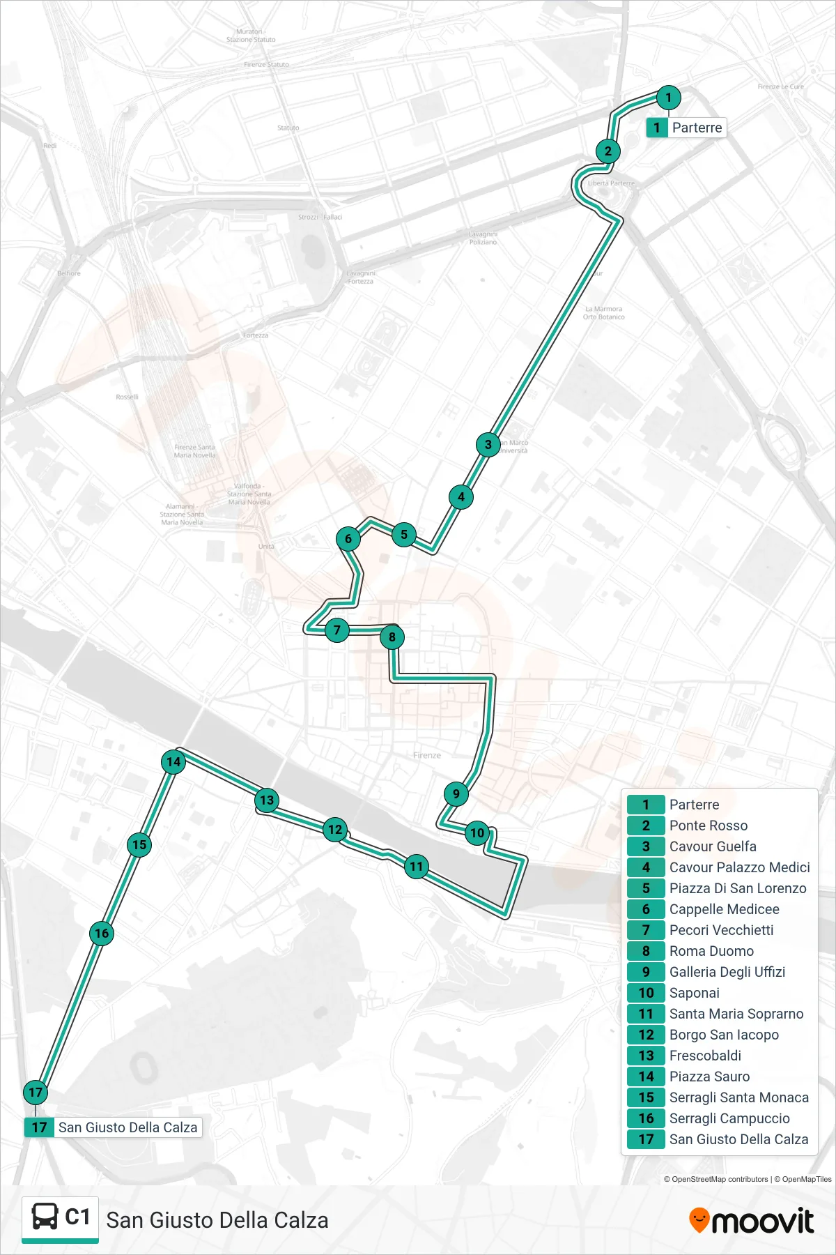 Linea C1 bus (San Giusto Della Calza) - Percorsi e fermate sulla mappa