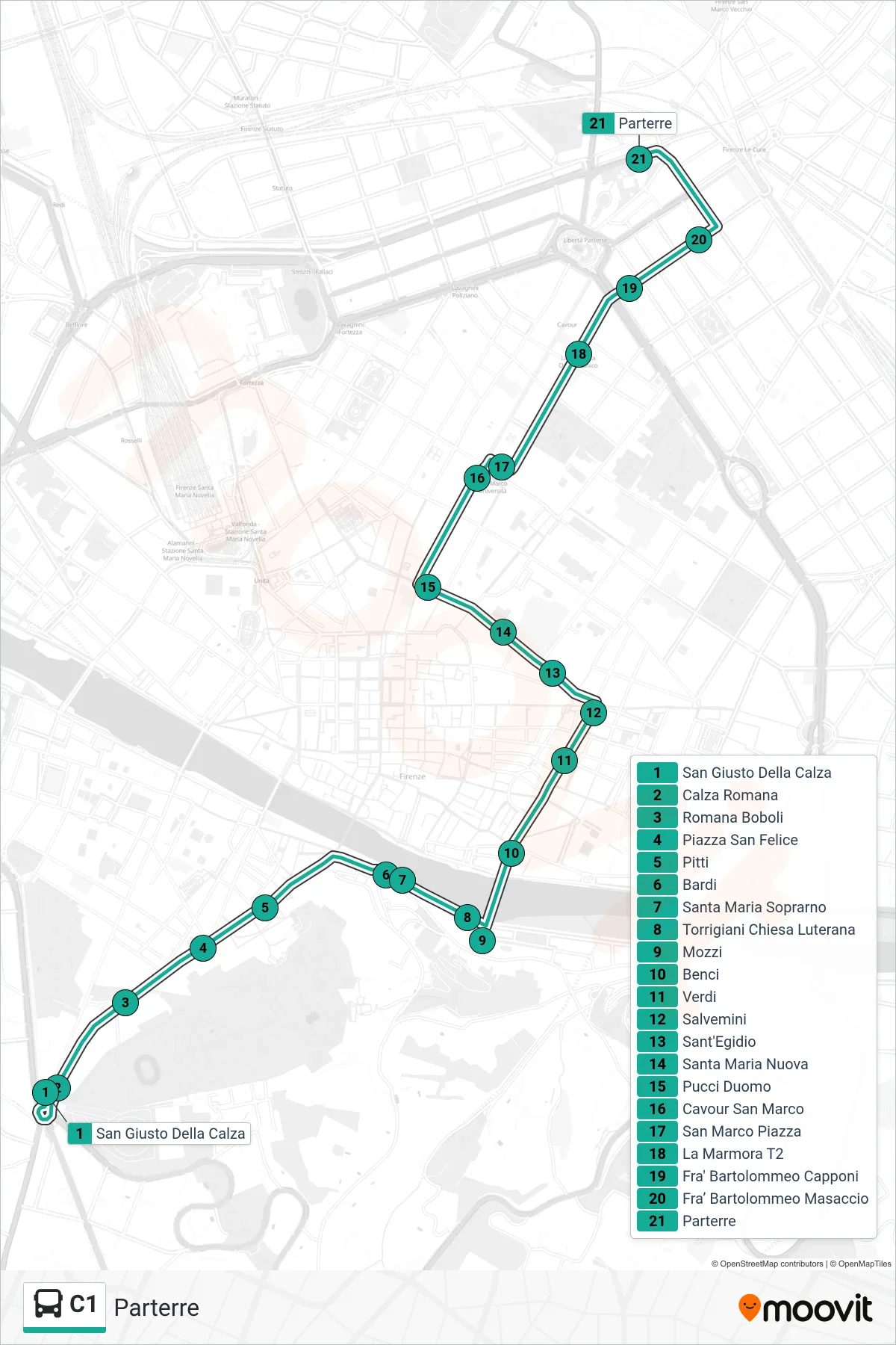 Linea C1  bus (Parterre) - Percorsi e fermate sulla mappa