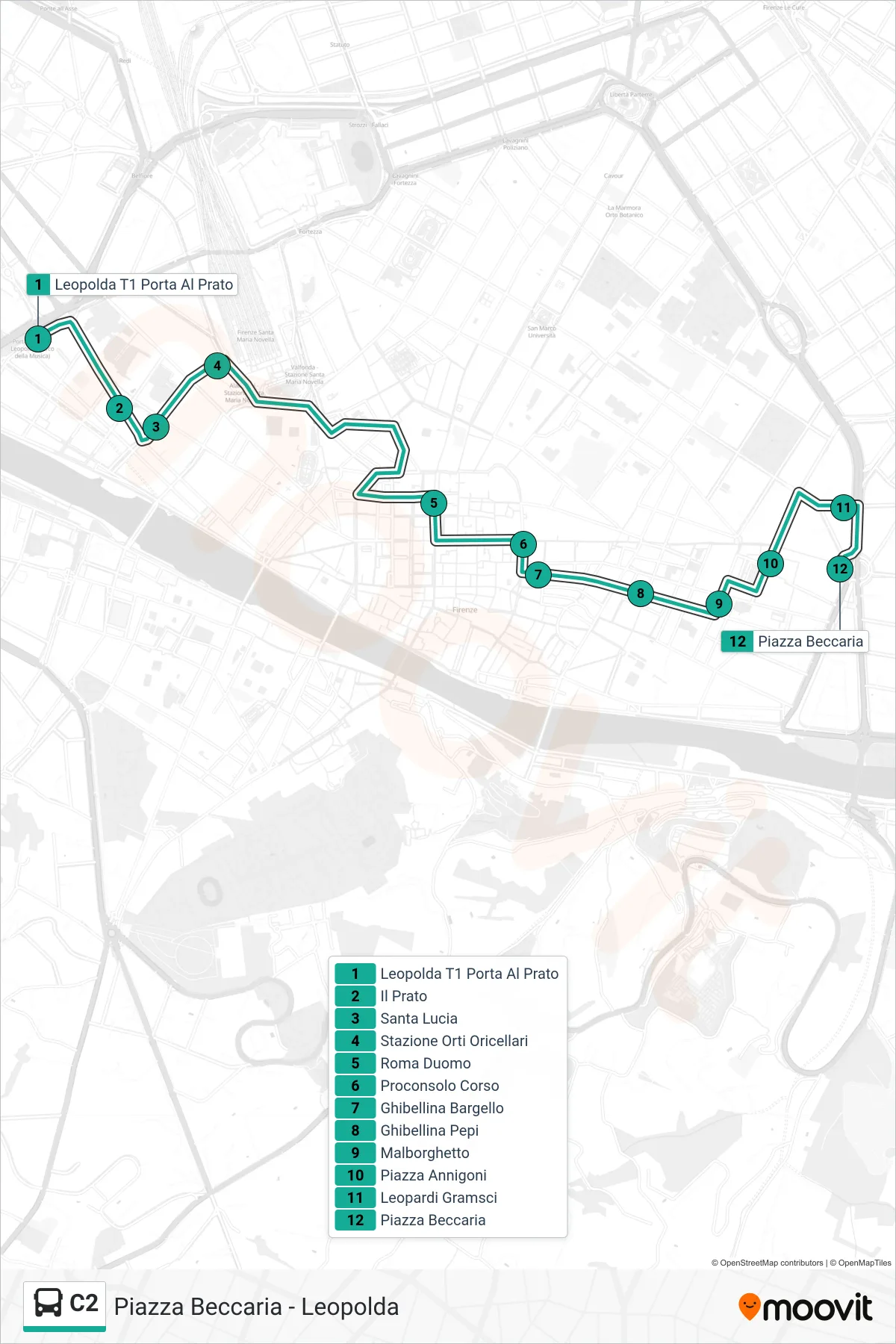 Linea C2 bus (Piazza Beccaria) - Percorsi e fermate sulla mappa