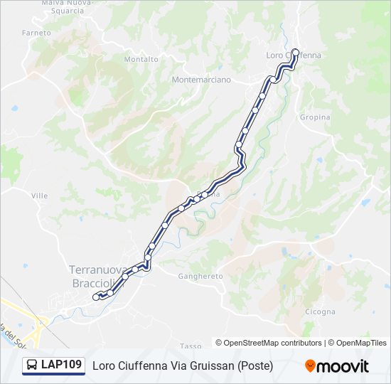 Linea lap109 orari fermate e mappe Lap109 Loro Ciuffenna Via