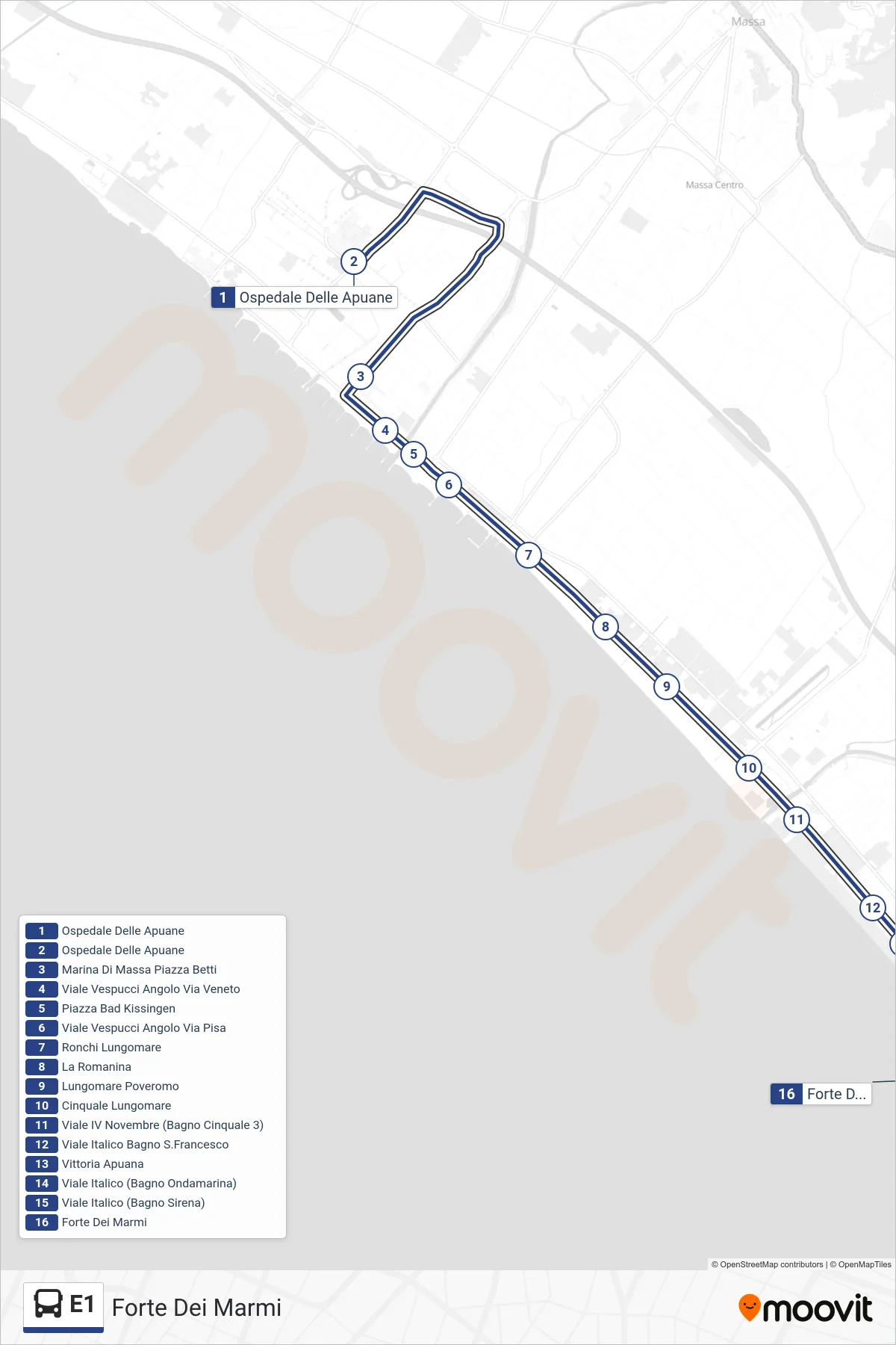 Linea E1 bus (Forte Dei Marmi) - Percorsi e fermate sulla mappa