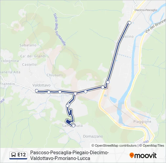 Percorso linea bus E12