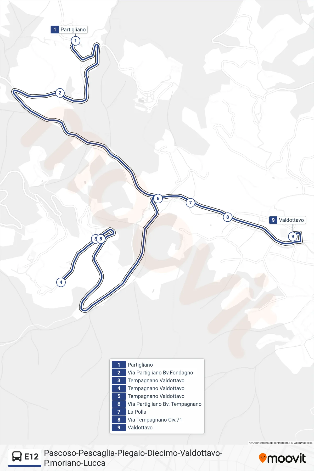 Linea E12 bus (Valdottavo) - Percorsi e fermate sulla mappa