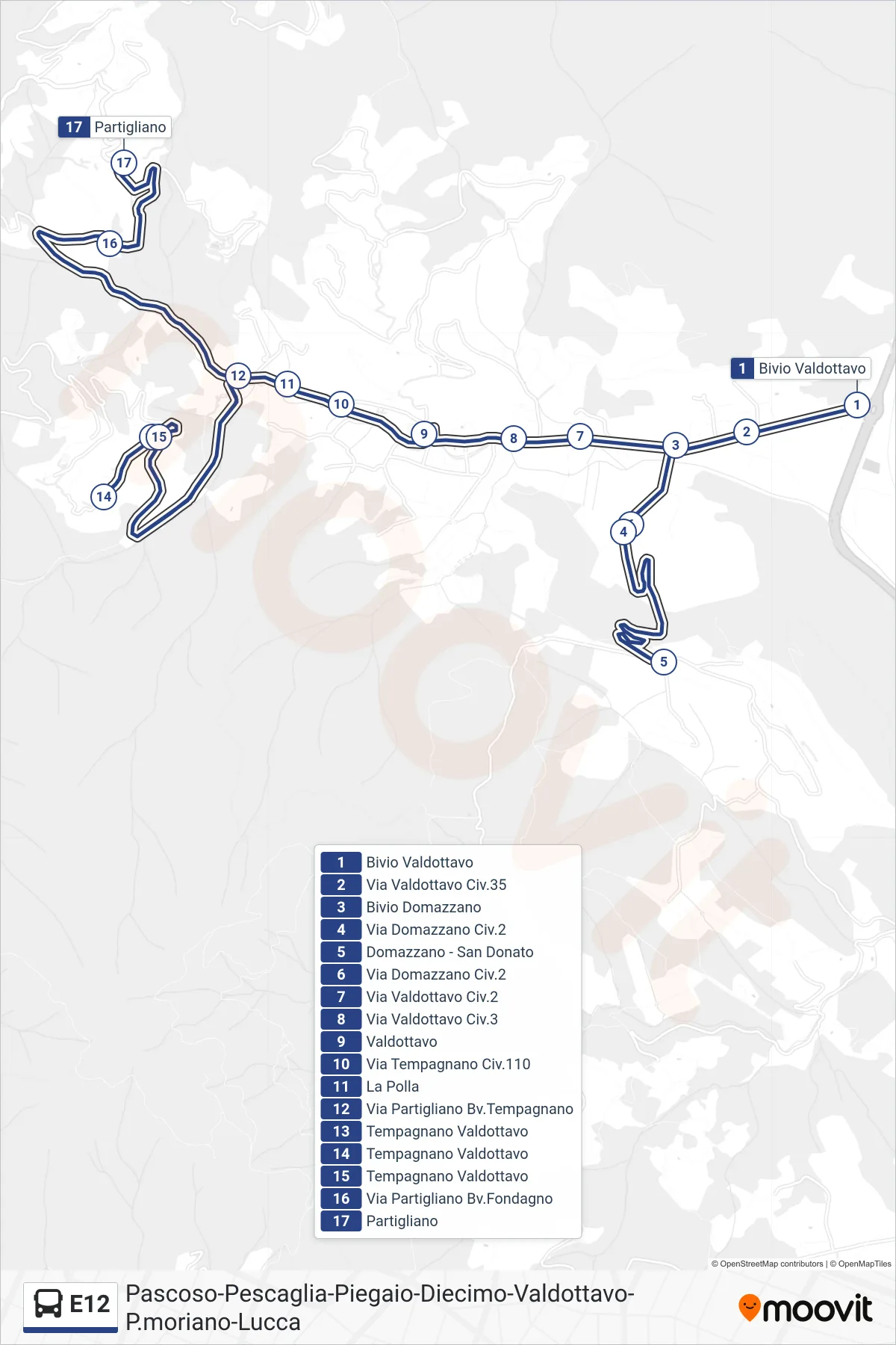 Linea E12 bus (Partigliano) - Percorsi e fermate sulla mappa