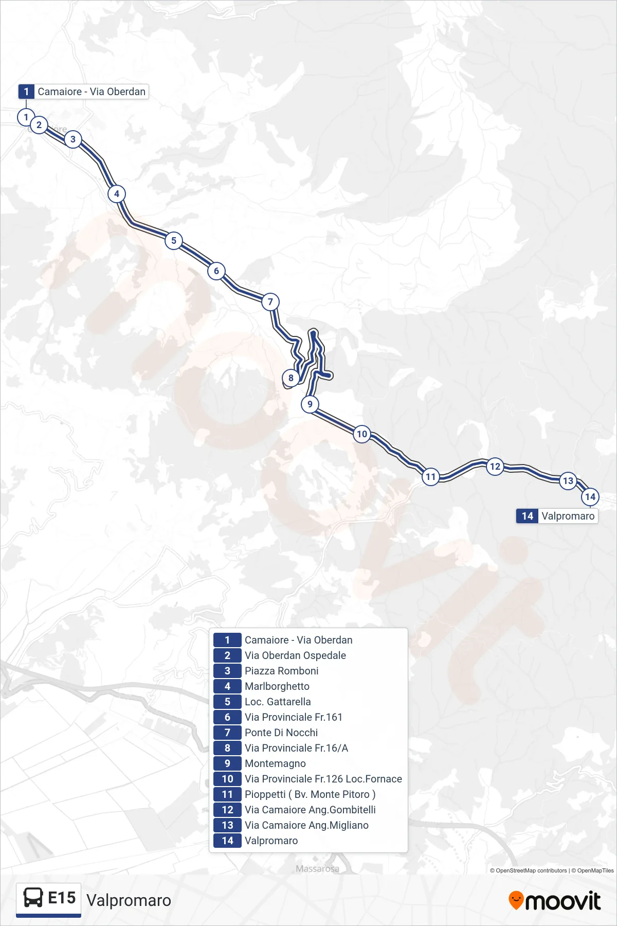 Linea E15 bus (Valpromaro) - Percorsi e fermate sulla mappa
