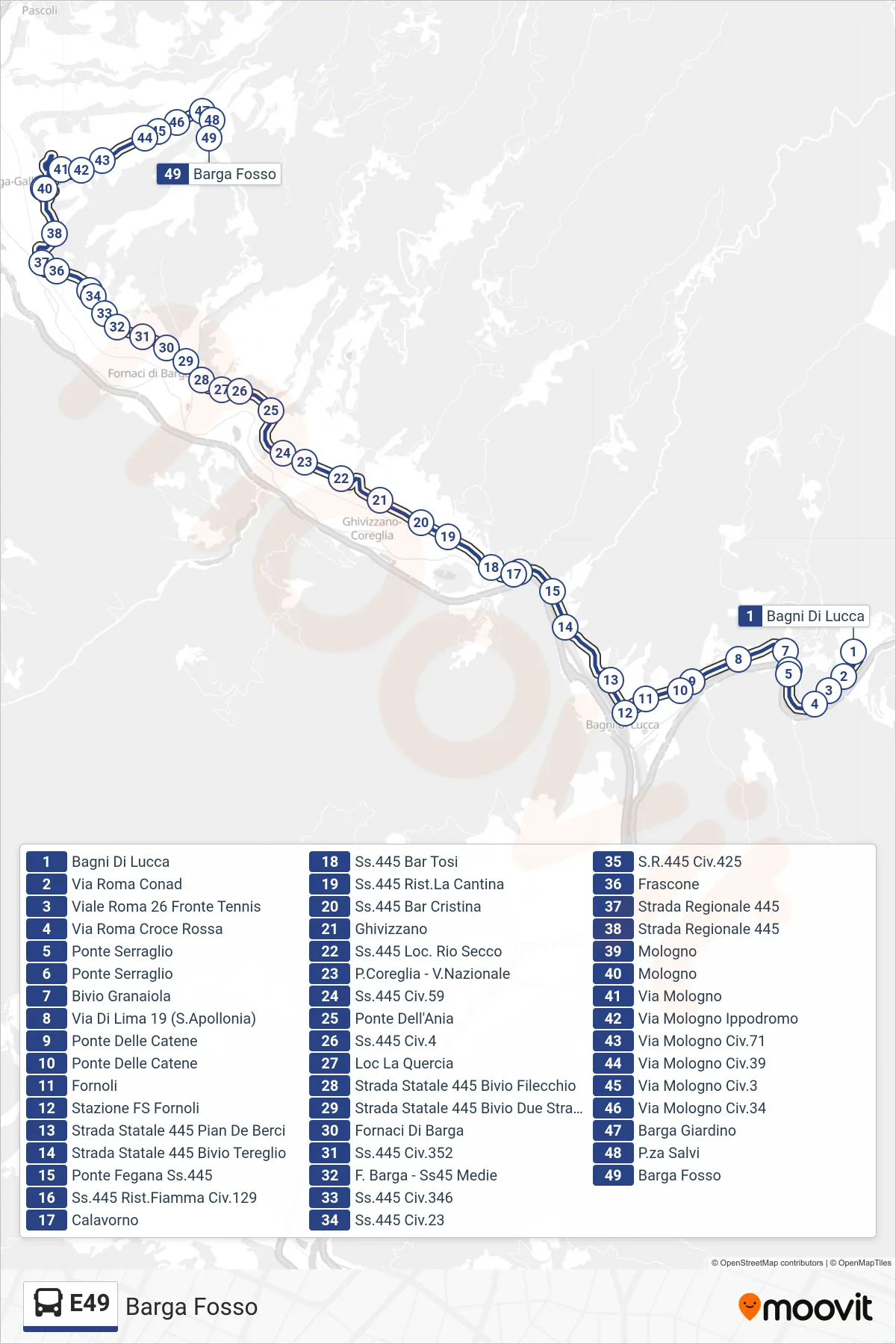 Linea E49  bus (Barga Fosso) - Percorsi e fermate sulla mappa