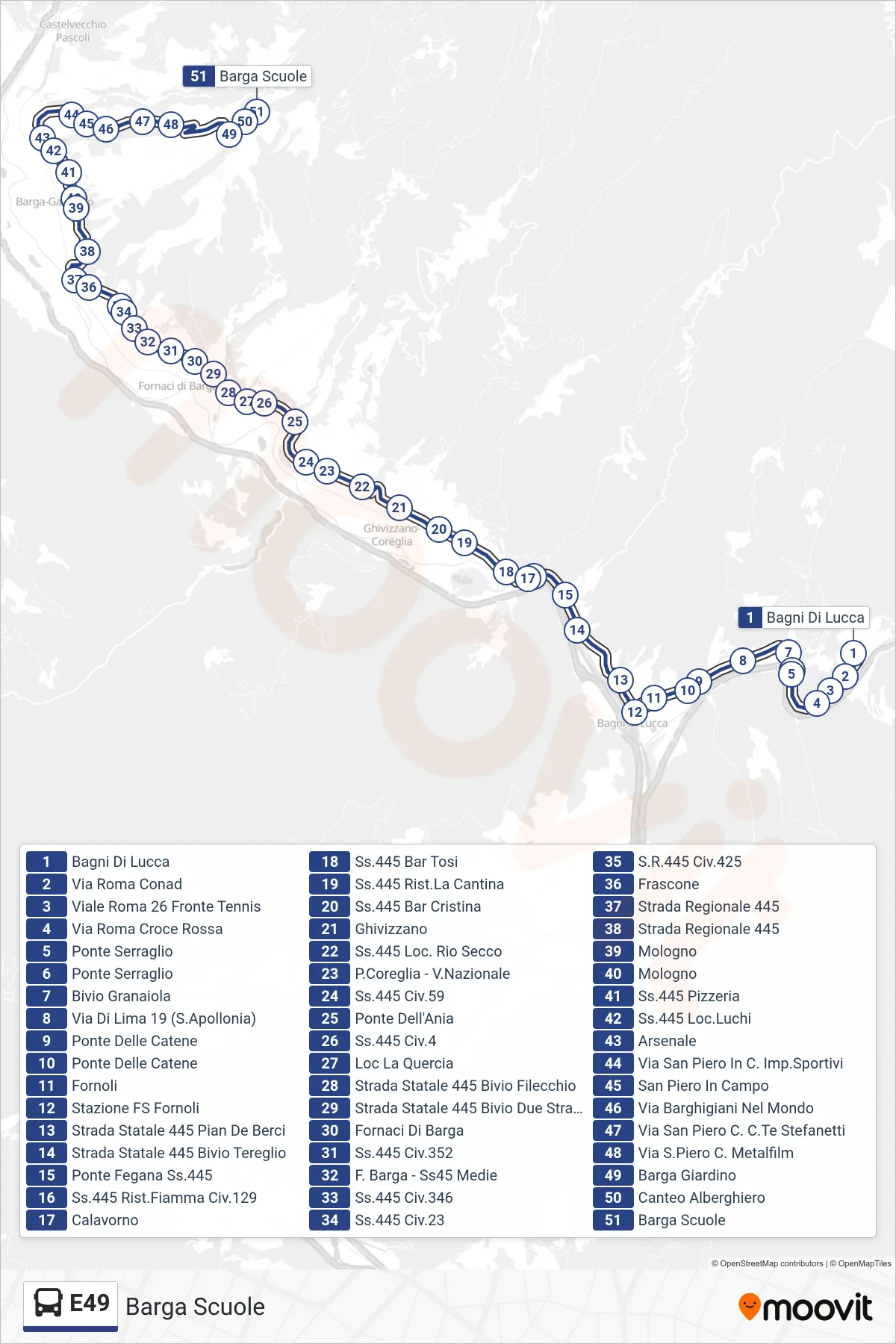 Linea E49 bus (Barga Scuole) - Percorsi e fermate sulla mappa